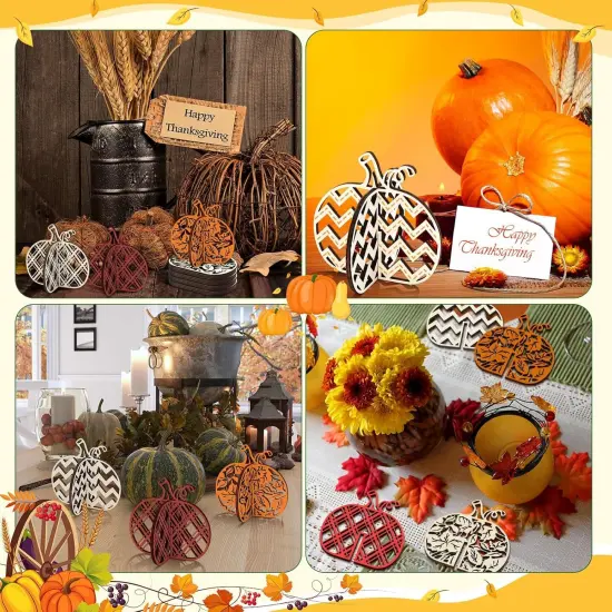 36 Pcs Fall Crafts Set 24 Pumpkin Wood Cutouts with 12 Colored {5}