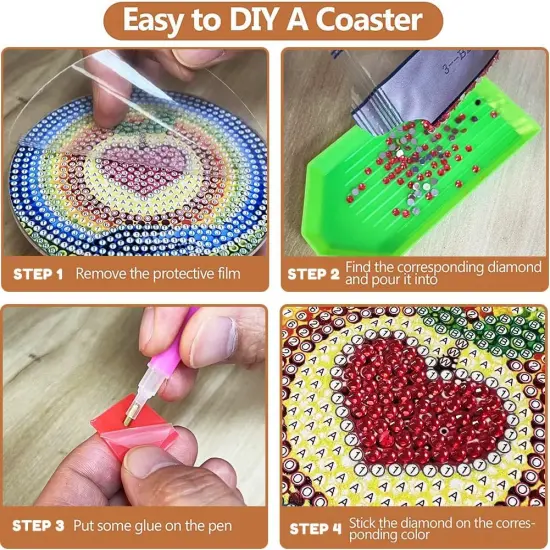 6 PCS Diamond Painting Coasters Kits with Holder {5}