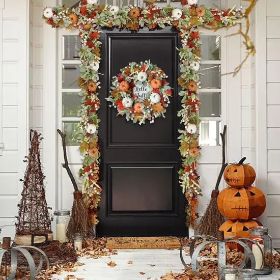 Autumn Maples Leaf Pumpkin Berry Fall Wreath {5}