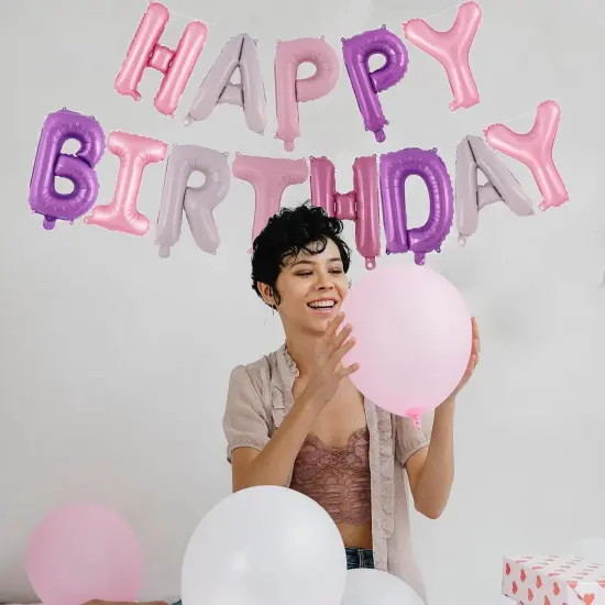 Happy Birthday Balloons Banner - Purple Pink {3}