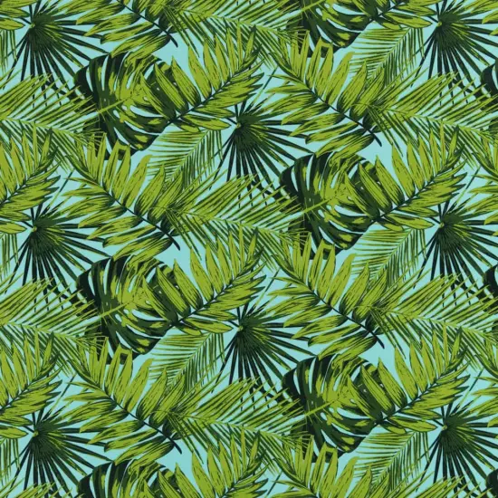 Palm - Aqua,Teal, Green Leaves, Tropical,Botanical Upholstery Fabric 54" {1}
