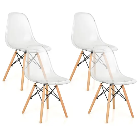 Set of 4 Dining Chairs Modern Plastic Shell Side Chair w/ Clear Seat & Wood Legs {1}
