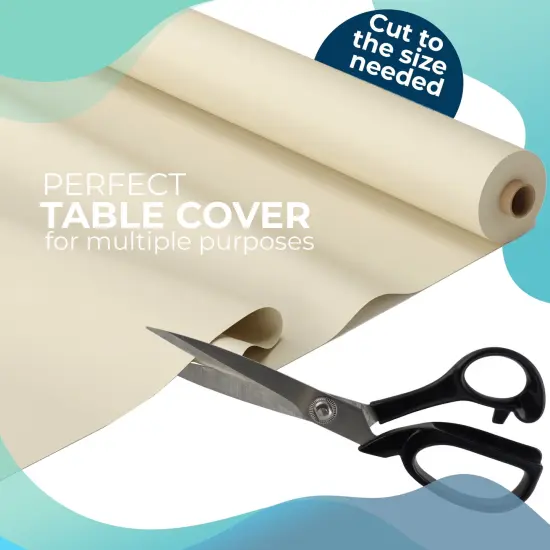 Exquisite Plastic Table Cover Roll &ndash; 40" x 300' Disposable Tablecloth Roll &ndash; Premium Thick 0.5 MIL Plastic Banquet Roll &ndash; Party Table Cover Roll for Events & Catering Ivory {6}