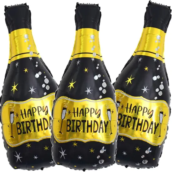 3 Pcs -Champagne Bottle Balloons Black Gold Bottle Foil Mylar Balloons {1}
