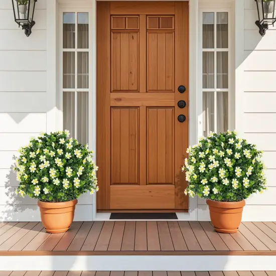 Costway 2 Pack Artificial Boxwood Topiary Ball Tree Faux Shrub Bushes with Flowers White/Purple {2}