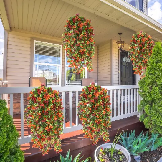 12 Pcs Artificial Fall Hanging Flowers - Mums Violets with Eucalyptus {2}