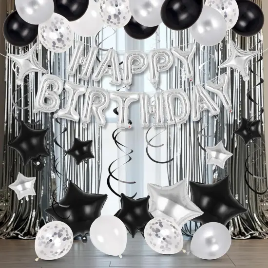 55 Pcs Happy Birthday Balloons Letters,35 Pcs Star Foil Balloon, 20 Pcs Latex Balloons, 6 Hanging Swirls {2}