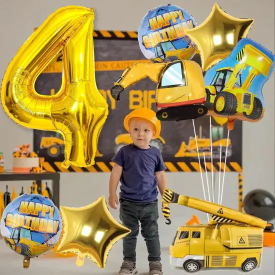 Construction Balloons 4th Birthday - Gold {3}