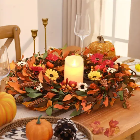 22-24in Daisy Fall Door Wreath with Pumpkin {4}