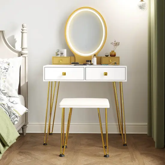 Costway Industrial Vanity Makeup Dressing Table Padded Stool Set 3-Color Lighted Mirror {3}