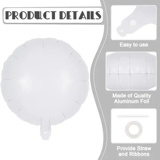20 Pcs White Round Shaped Balloons,18 Inch Round Foil Balloon {4}