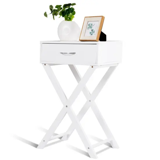 Costway Nightstand X-Shape Drawer Accent side End Table Modern Home Furniture White {1}