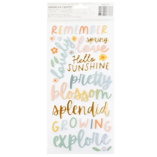 Pebbles Sunny Bloom Thickers Stickers 80/Pkg-Phrase, Gold Foil Foam {3}