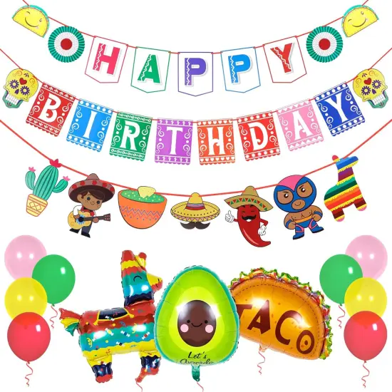 Mexican Happy Birthday Banner, Mexico Fiesta Birthday Party, Mexican Decorations, Taco Decorations | Cinco de Mayo | Mexican Party Supplies {1}