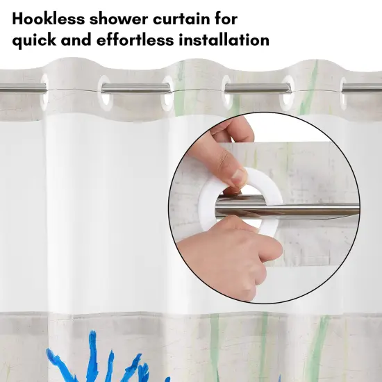 Americanflat 72x75 Hookless Shower Curtain - Coastal Orange Blue Shower Curtain with Sheer Panel, Snap-In Liner, and Grommets - 100% Polyester {3}