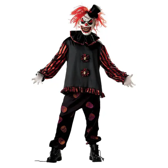 Killer Clown Costume Medium Size Creepy Carnival Outfit With Mask Hat And Ruffle {1}