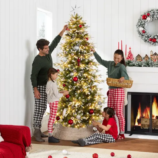 Best Choice Products Pre-Lit Artificial Flocked Slim Aspen Noble Fir Christmas Tree w/ Branch Tips, LED Lights {6}