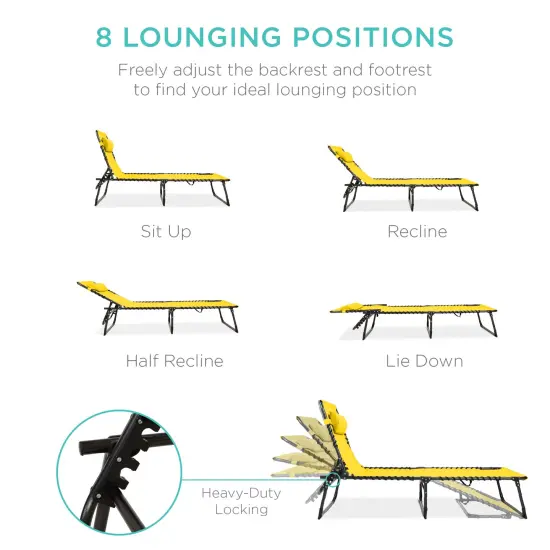 Best Choice Products Patio Chaise Lounge Chair, Outdoor Portable Adjustable Pool Recliner w/ Pillow Yellow {3}