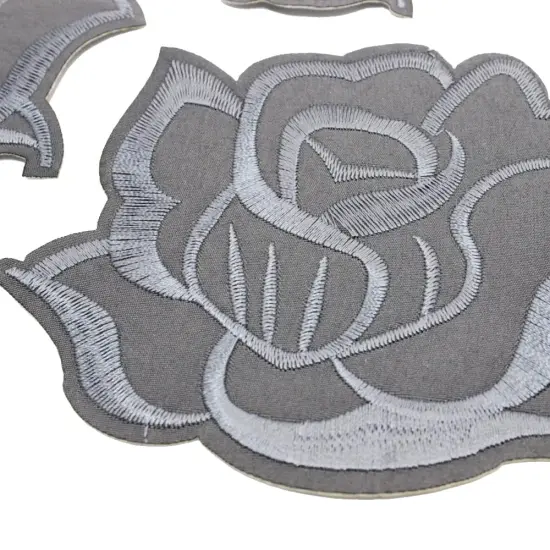 U-Sky Iron on Flower Patches, Embroidery Flower Iron-on Appliques for Clothing Backpacks Jeans Jackets (Deep Gray-3D) {2}