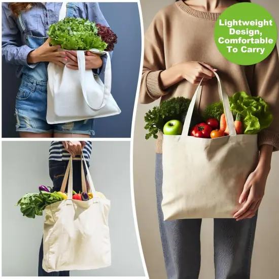 Canvas Tote Bag - 4 PCS Cotton Canvas Reusable Grocery Shopping Blank Tote Bag with Handles for Crafts DIY, Gift, Advertising Promotion Activity {2}