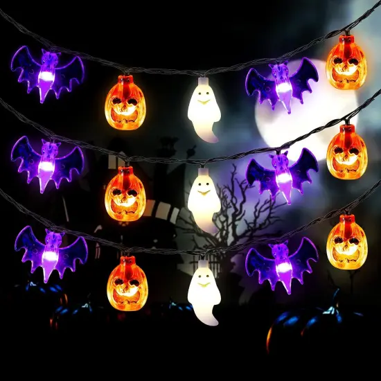 3D Pumpkin Bat Ghost Light with Timer - 8 Light Modes {1}