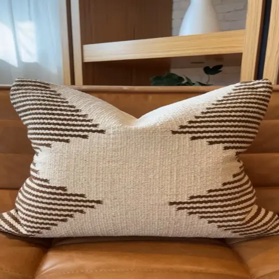 Brown & Beige Striped Modern Boho 20" Pillow Cover &ndash; Handmade, Premium Canvas Backing, Hidden Zipper {2}