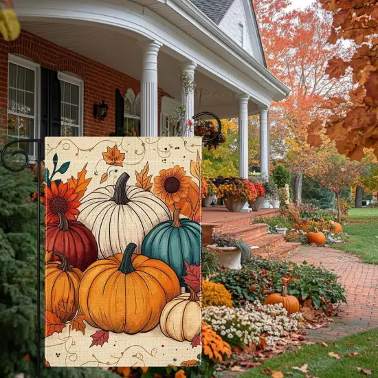 Fall Pumpkin Garden Yard Flag 12x18 Inch(Yellow,White,Red,Blue) {3}