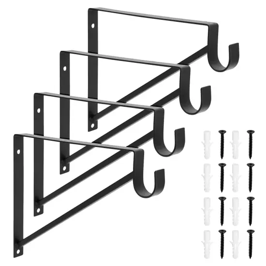 4 Pack Metal Closet Hanging Shelf Rod Bracket Holder and Support, Heavy Duty Bar for Shelving (Black, 12.5 x 1 x 9.5 in) {1}