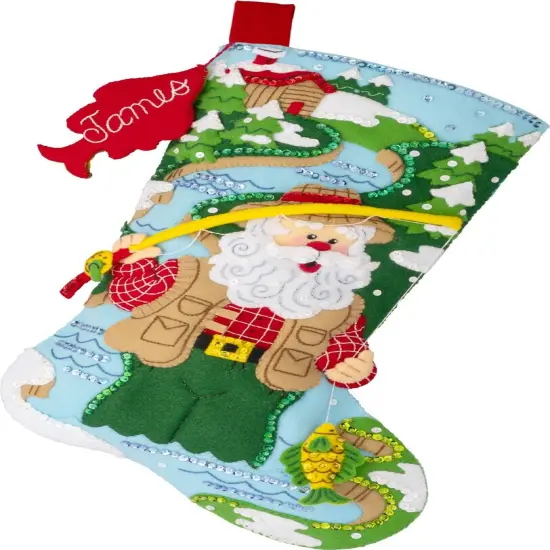 Bucilla Felt Stocking Applique Kit 18" Long-Fly Fishing Santa {1}