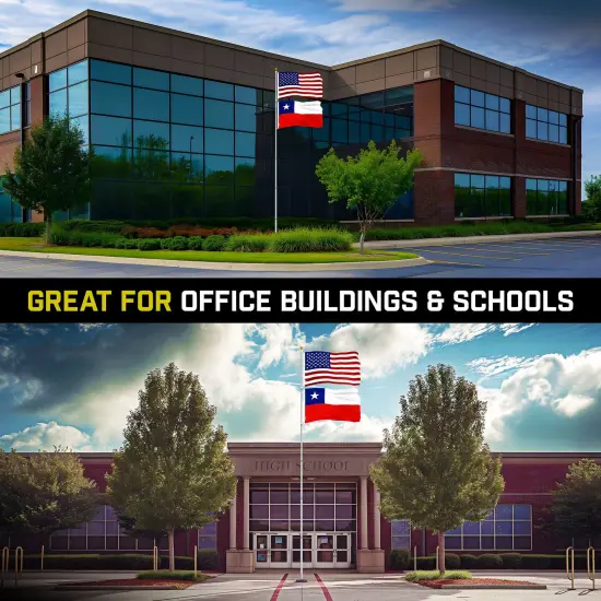 G128 Combo Pack: 20 Ft Telescoping Aluminum Flagpole (Silver) & American and Chile Flags 3x5 Ft, Both ToughWeave Series Embroidered Polyester | Pole with Flags Included {5}