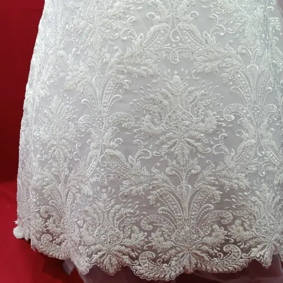 1 Yard Beaded Lace Fabric on 100% Polyester Net Mesh, Elegant Embroidered Lace for Gowns & D&eacute;cor White {7}