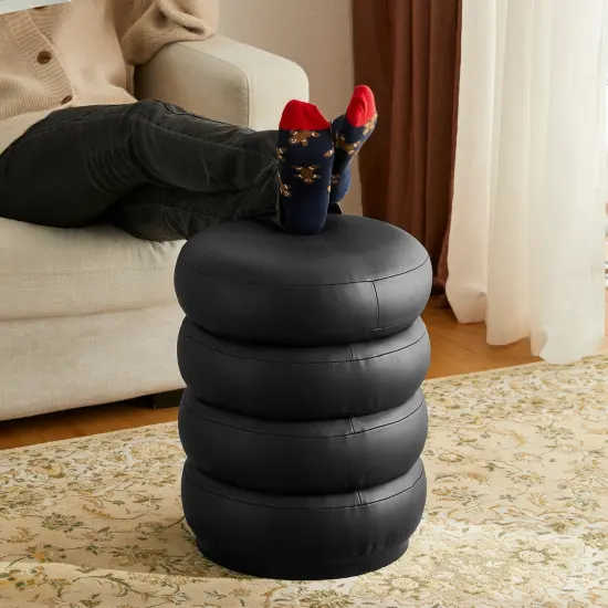 19.5"H Leather Upholstered Storage Ottoman or Accent Stool Black {3}