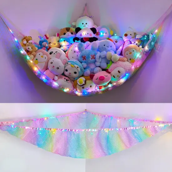 Castle Stuffed Animals Net or Hammock Kids Toy Storage Organizer with LED Light Hanging Corner Stuffed Animals Holder Kids Girls Room Decor(Pack of 1) {2}