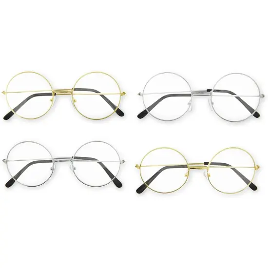 4 Pack Fake Round Wizard Glasses for Halloween Party Costumes Eyewear Accessories Favors, Gold and Silver {1}