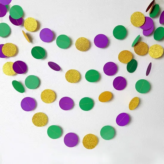 Gold Purple Green Mardi Gras Party Decorations Glitter Dot Garland Circle Streamers Banner Backdrop for Fat Tuesday Carnival Themed Parties Wedding Baby Shower Birthday Decor {3}