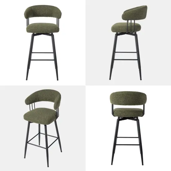 Set of 2/4 Modern Fabric Swivel Bar Stool with Tapered Black Metal Legs {6}
