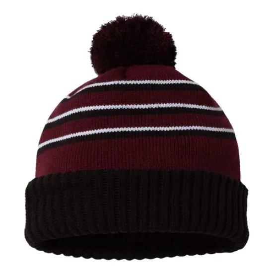 Richardson&reg; Pom Cuffed Beanie Maroon/ Black/ White {2}