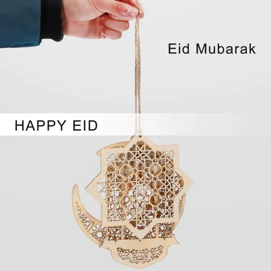 Willbond 12 Pcs Ramadan Wooden Ornaments Eid Mubarak Hanging Hollow Pendant Ramadan Party Wall Decorations Moon Star Lantern Shape Ornament for Muslim Islam Festive Home Table Decoration {5}