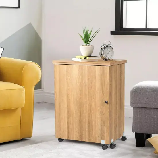 Home Sewing Craft Table Shelf Storage Cabinet Foldable Design W/Wheels Natural {2}