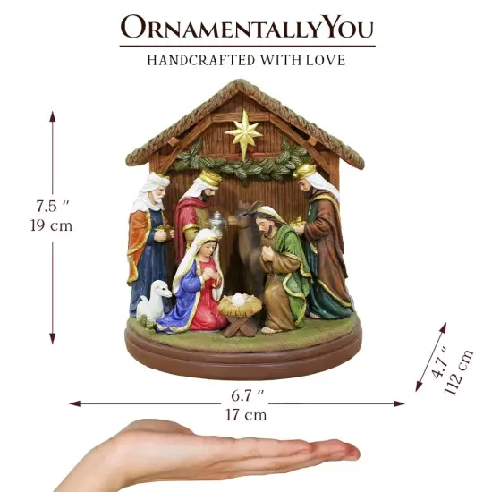 Radiant Nativity Scene Handcrafted Statue Figurine, 7" Birth of Jesus Christian Home Decoration {3}