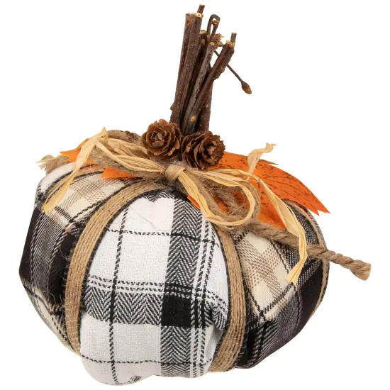 Northlight Plaid Pumpkin with Leaf Fall Harvest Pumpkin Decoration - 5" - White and Black {4}