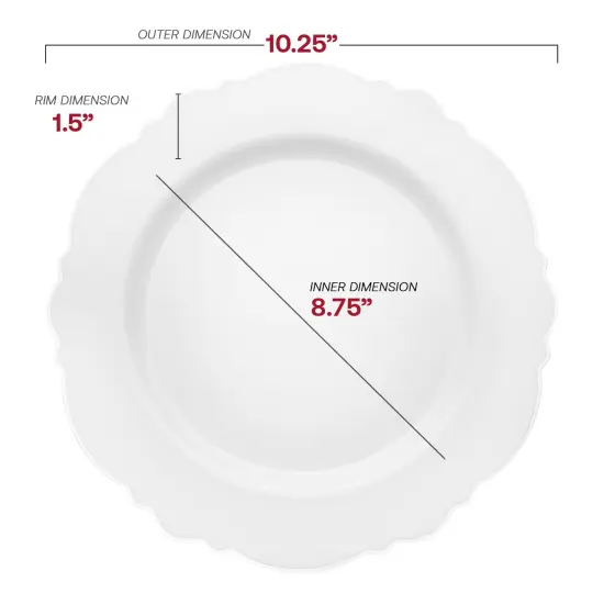 White with Silver Rim Round Blossom Disposable Plastic Dinner Plates - 10.25" (120 Plates) {3}