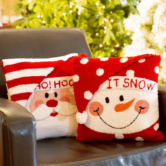 Set of 2 13.98"L Hooked 3D Snowman/Santa Pillows 2pk Santa {8}