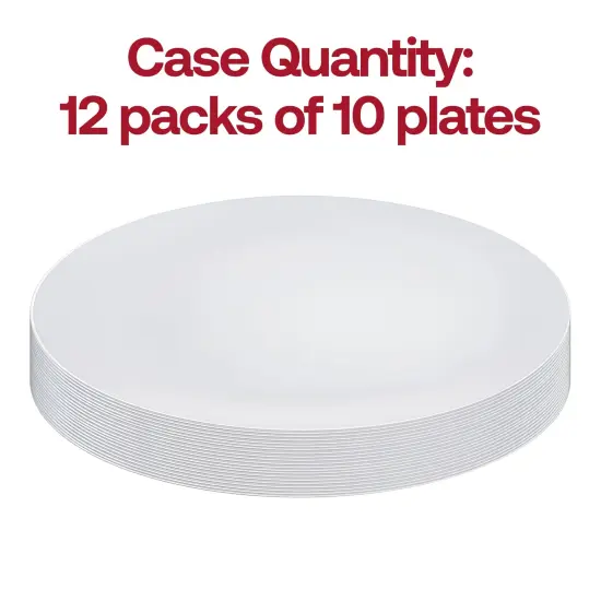 White with Silver Rim Organic Round Disposable Plastic Dinner Plates - 10.25" (120 Plates) {4}