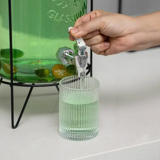 Basicwise 1.6-Gallon Glass Drink Dispenser with Stainless Steel Spigot &ndash; Water and Juice Container, Lemonade Stand, Beverage Dispenser for Parties, Weddings, Birthdays, and Family Business Meetings {5}