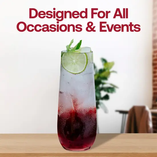 Clear Stemless Plastic Champagne Flutes - 9 oz. (64 Glasses) {6}