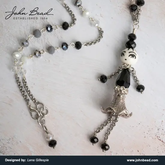 Crystal Lane DIY 7" Designer Glass Focal Bead Mix Strand Face Black White Mix {2}