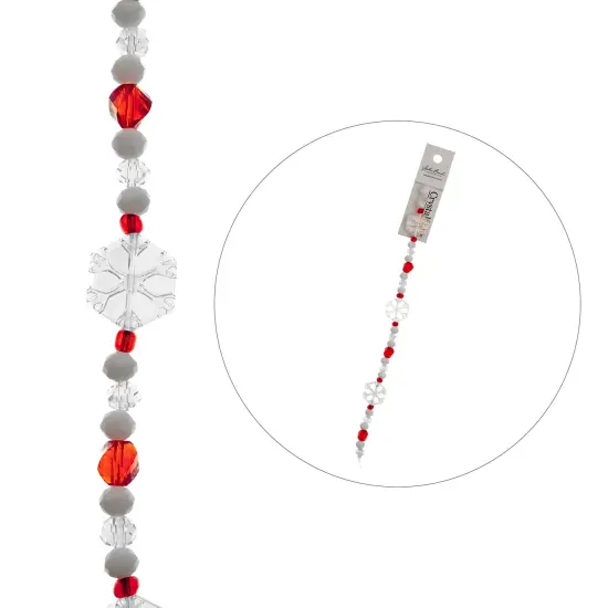 Crystal Lane DIY 7" Designer Holiday Snowflakes Glass Bead Mix Strand White & Red {4}