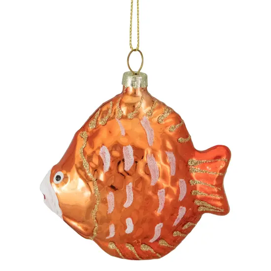 Northlight Metallic Discus Fish Glass Christmas Ornament - 3.75" - Orange {4}