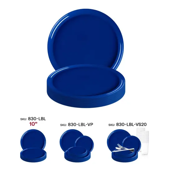 Solid Blue Flat Round Disposable Plastic Appetizer/Salad Plates - 8.5" (120 Plates) {6}